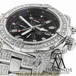Breitling Super Avenger Black A13370 Covered Over 13Ct Diamond Authentic Watch 609207284826