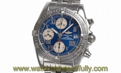 Used Watch Men Breitling Chrono Cockpit Automatic Blue Silver stainless T0Y