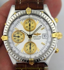 Breitling Chronomat 18K Gold SS Watch B13050.1 Chronograph w Deployment Clasp