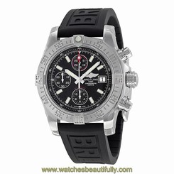 Breitling Avenger II Black Dial Chronograph Black Rubber Automatic Mens Watch