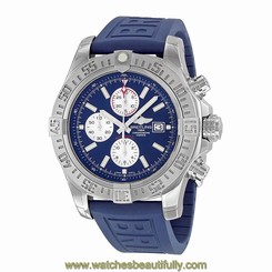 Breitling Super Avenger II Automatic Chronograph Blue Rubber Strap Mens Watch