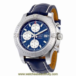 Breitling Colt Chronograph Automatic Blue Dial Blue Leather Mens Watch