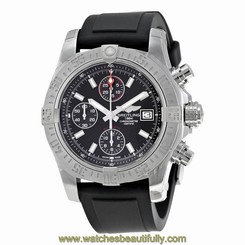 Breitling Avenger II Automatic Chronograph Black Dial Black Rubber Mens Watch