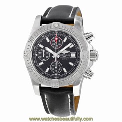 Breitling Avenger II Automatic Black Dial Black Leather Mens Watch