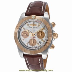 Breitling Men's Chronograph Leather Band Steel Case Automatic Watch G713BS