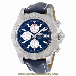 Breitling Super Avenger II Automatic Chronograph Blue Dial Blue Leather Mens