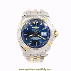 BREITLING COCKPIT B49350 TWO-TONE 18K STAINLESS BLUE DIAL AUTOMATIC MEN'S WATCH