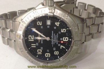 Breitling "Super Ocean" Automatic 1524m/5000ft Diver Watch Black Dial A17345