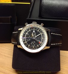 Breitling Navitimer World A24322 - Black Dial - Leather Deployment - B&P - 2016