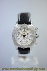 Men's SS Breitling Chronograph COCKPIT A13357 Automatic WHITE MOP COMPLETE B/P!