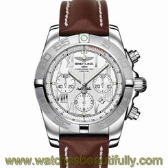 Breitling Chronomat 44mm White Dial Leather Strap Steel Watch AB0110 List $7,710
