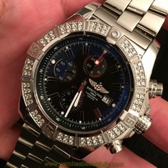 BREITLING SUPER AVENGER BLACK FACTORY 1.23ct DIAMOND BEZEL A13370 ALL PAPERS BOX