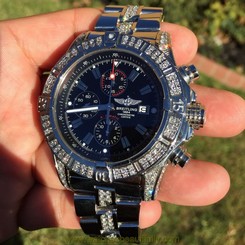 BREITLING SUPER AVENGER 10ct ALL DIAMOND BLACK DIAL WATCH A13370 BOX PAPERS RARE