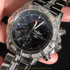 + BREITLING SUPER AVENGER 10ct DIAMOND BLACK DIAL NEWEST WATCH A13370 BOX PAPERS