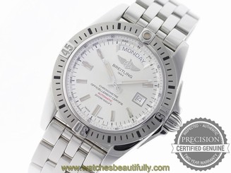 BREITLING GALACTIC MENS' 44 A45320 AUTOMATIC DAY DATE SILVER DIAL A45320B9/G797