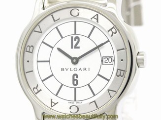 Polished BVLGARI Solotempo Steel Quartz Mens Watch ST35S (BF108952)