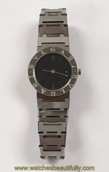 Bvlgari Diagono Stainless Steel Black Dial Quartz Ladies Watch BB 26 SSD
