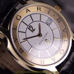 AUTHENTIC BVLGARI SOLOTEMPO ST35G DATE SOLID GOLD CASE QUARTZ MENS WRIST WATCH