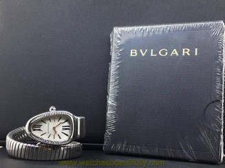 Bvlgari Serpenti 35mm 1 Row Steel Diamond Bezel Silver Dial Bulgari Ref.SP35S