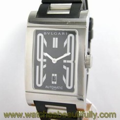 Pre-Owned BVLGARI Rettangolo RT45S Men's SS/Rubber Black Automatic Watch, MD