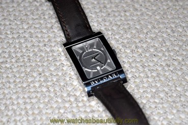 BVLGARI Rettangolo Stainless Steel Automatic Mens Watch brown leather RT45S