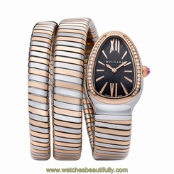 Bulgari Serpenti Tubogas SS & 18KRG Quartz 35mm Black Watch SP35BSPGD.2T