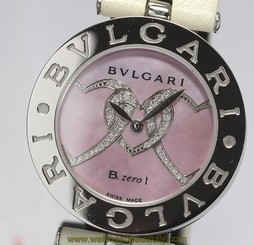 Pre-Owned BVLGARI B.zero1 BZ30S Ladies SS/Leather Pink Shell Quartz Watch