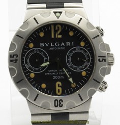 BVLGARI Scuba SCB38S Steel Chronograph on Rubber Strap w/ Deployment Buckle 7612902050446