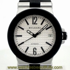 Pre-Owned BVLGARI Diagono DG35SV Men's SS/Rubber White Dial Automatic Watch, MD