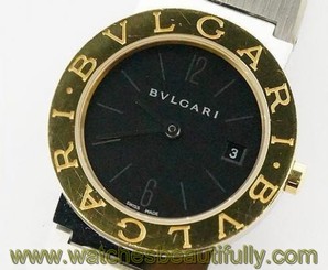 Pre-Owned BVLGARI Bvlgari Bvlgari BB26SG Ladies SS/YG Black Quartz Watch, MD