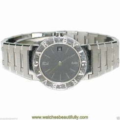 BVLGARI BB26SS Stainless Steel Ladies Black Dial Watch Pre-Owned
