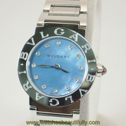 Pre-Owned BVLGARI 12P Diamonds Bvlgari Bvlgari BBL26S Ladies SS Blue Shell Qz,MD