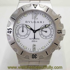 Pre-Owned BVLGARI Scuba Chrono All SS White Dial Men's Automatic Watch SCB38S,MR