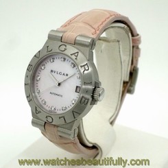 Pre-Owned BVLGARI Diagono Sport SS/Leather Pink Dial Womens Auto Watch LCV29S,MR