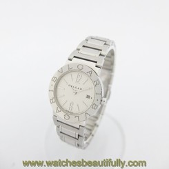 Pre-owned BVLGARI BB26SS Stainless Steel Quartz Date Silver Dial Ladies Watch,AS