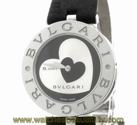 Fake AAA Pre-Owned BVLGARI B.zero1 BZ30S Ladies SS/Leather Black/Silver Quartz Watch, MD Watch