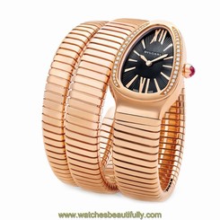 New Bulgari Serpenti 101814 18K Pink Gold Quartz 35mm Black Watch SPP35BGDG.2T