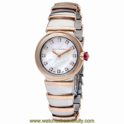 Bvlgari LVCEA White Mother of Pearl Diamond Dial Stainless Steel & 18kt Pink