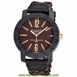 Bvlgari Bvlgari Automatic Brown Dial Brown Leather Mens Watch 102633