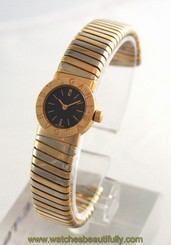 BVLGARI Tubogas 18K Yellow & White Gold Bangle Watch Quartz Ref. BB 19 2T