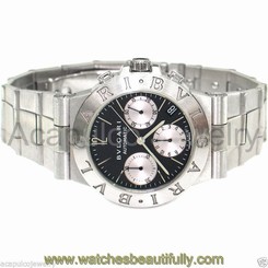 BVLGARI SPORTS CHRONOGRAPH CHW35G 18K All White Gold Men's Black Dial Watch