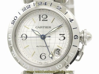 Polished CARTIER Pasha C GMT Steel Automatic Unisex Watch W31029M7 (BF112207)