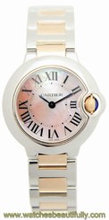 Cartier Ballon Bleu MOP Steel and 18kt Rose Gold Women Watch W2BB0009 New Orig