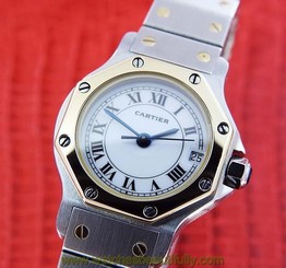 Cartier Santos Watch Solid 18K Gold Bezel Women's Cartier Quartz Watch Beautiful