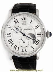 Cartier W1556368 Rotonde Retrograde Silver Dial Men Leather Watch New in Box
