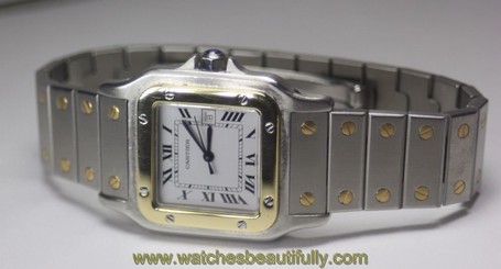 Men Cartier Santos 18K Yellow Gold & Stainless Steel 29mm Automatic Dress Watch