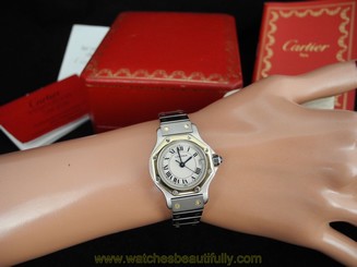Cartier Santos watch18 k Gol Beautiful Santos Cartier ladies Watch Box & Manual