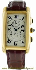 Mens Cartier Tank Americaine Chronograph 18k Yellow Gold Watch