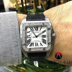 Cartier Santos 100 XL 2656 W20073X8 2ct VS Diamonds Bezel Black Strap Mens Watch 7612456259647