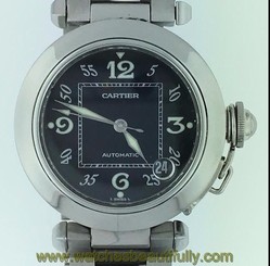 CARTIER - PASHA C - BLACK DIAL - STAINLESS STEEL WATCH - STUNNING!!!